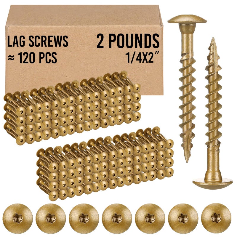 Yaocom 120 Pcs 1/4 x 2 Inches Deck Screws Star Drive Construction Lag Screws 2lbs Ceramic Coated Bronze Rust Resistant for Outdoor Wood Fence Projects Stairs - Image 1
